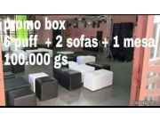 SOFA MESITAS PUFF TOLDOS DIVAN TIRAS DE FOCOS BARRA DE TRAGOS SILLAS MESAS TACHOS CHAMPAÑERAS VAJILLAS MESAS SHABBY