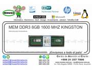 MEM DDR3 8GB 1600 MHZ KINGSTON