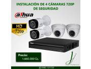 Instalación de 4 Cámaras 720P + 500 GB + DVR 4 Canales 1080Lite Dahua