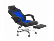 Silla gamer con base cromada y apoya pies negro con azul Silla gamer con base cromada y apoya pies negro con azul