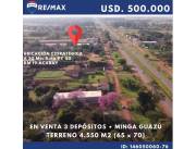 EN VENTA 3 DEPÓSITOS - MINGA GUAZÚ- TERRENO 4.550 m2