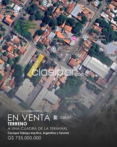VENDO AMPLIO TERRENO EN BARRIO NAZARETH, A 100 m DE LA TERMINAL | Clasipar Terrenos - VENDO AMPLIO TERRENO EN BARRIO NAZARETH, A 100 m DE LA TERMINAL