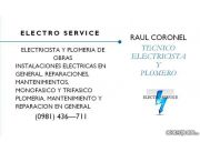 Servicios de electricista y plomeria domiciliario (para casos de urgencias 24 Hs, de lunes a lunes)