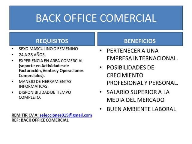 BACK OFFICE COMERCIAL #895139  en Paraguay