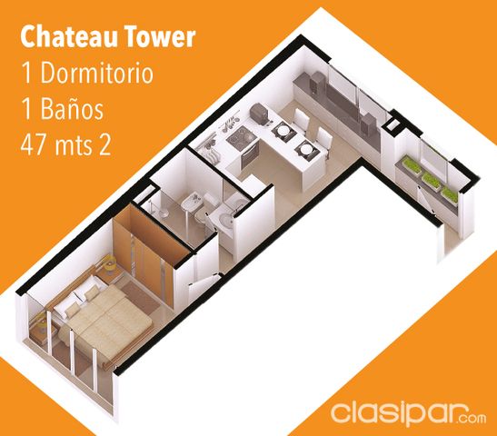 Departamento en Zona Shopping del Sol Chateau Tower - Segunfo Piso - Lateral - 47m2 — foto 2