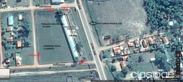 ALQUILO TINGLADO APTO PARA INDUSTRIA DE 871 MTS² Y TERRENO DE 11.345MTS² SOBRE RUTA ASFALTADA LIMPIO-PIQUETE CUE A POCOS METROS DE LA CIUDAD DE LIMPIO — foto 2