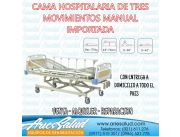 CAMA HOSPITALARIA DE TRES MOVIMIENTOS MANUAL NACIONAL VENTA Y ALQUILER