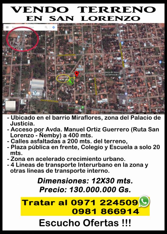 VENDO TERRENO en SAN LORENZO - Barrio MIRAFLORES — foto 2