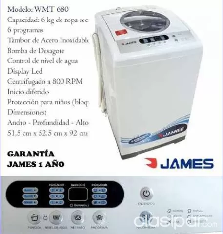 LAVARROPAS JAMES AUTOMATICO DE 6 NUEVOS EN CAJA! 1 AÑO GARANTIA ! DELIVERY !! #352595 | Clasipar.com en Paraguay