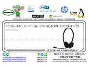 FONE+MIC KLIP KSH-270 HEADPH C/CONT VOL.