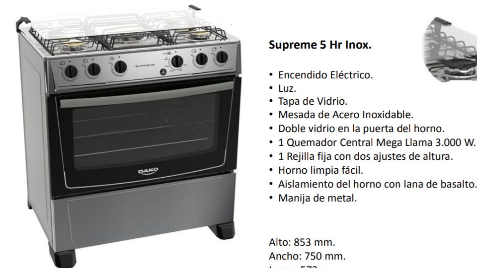 TUPI S.A. - COCINA ATLAS A GAS 5H NEGRO AGILE GLASS 300000273 