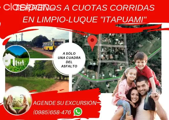 Terrenos a cuotas corridas en Limpio-Luque (itapuami) a una cuadra del asfalto — foto 3