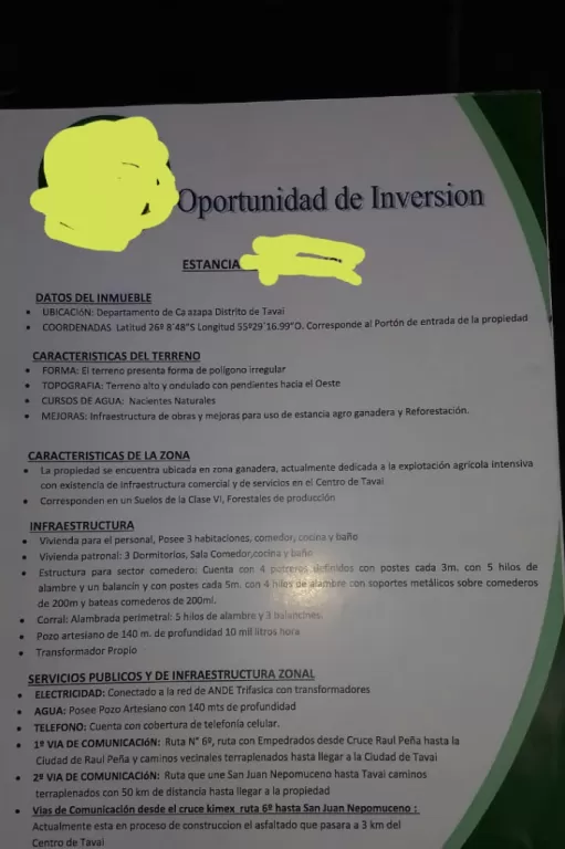 OFERTA!! Vendo Estancia en Caazapá Distrito de Tavaí...COD: CL 683 — foto 3