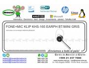 FONE+MIC KLIP KHS-165 EARPH BT/MINI GRIS