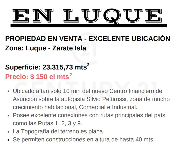LUQUE: EN ESTRATÉGICA UBICACIÓN, 23.300 M2, P IMPORTANTES DESARROLLOS INMOBILIARIOS. — foto 2