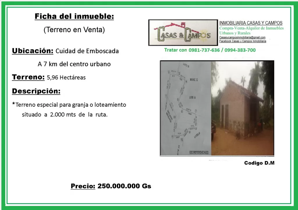 Vendo 5,96 Hectareas en la Ciudad de Emboscada — foto 2