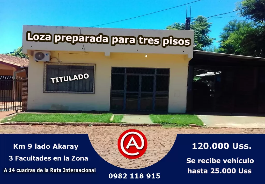VENDO CASA TITULADA Con LOZA PARA TRES PISOS EN C.D.E. - km 9 Acaray — foto 2