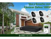 Dahua 1080P DVR 8 + Disco 1TB Instalado + 4 Cámaras 1080P con Audio DH-HAC-HFW1200TN-
