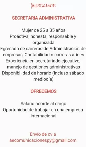 Importante Empresa Selecciona Secretaria Administrativa Clasipar Com En Paraguay