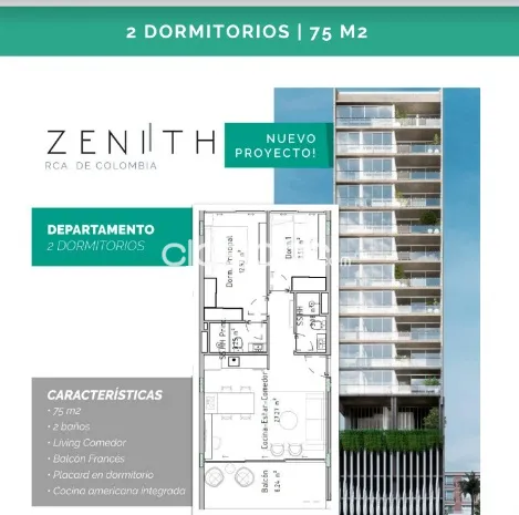 Departamento de 2 Dormitorios en Edificio Zenith Rca. De Colombia — foto 2