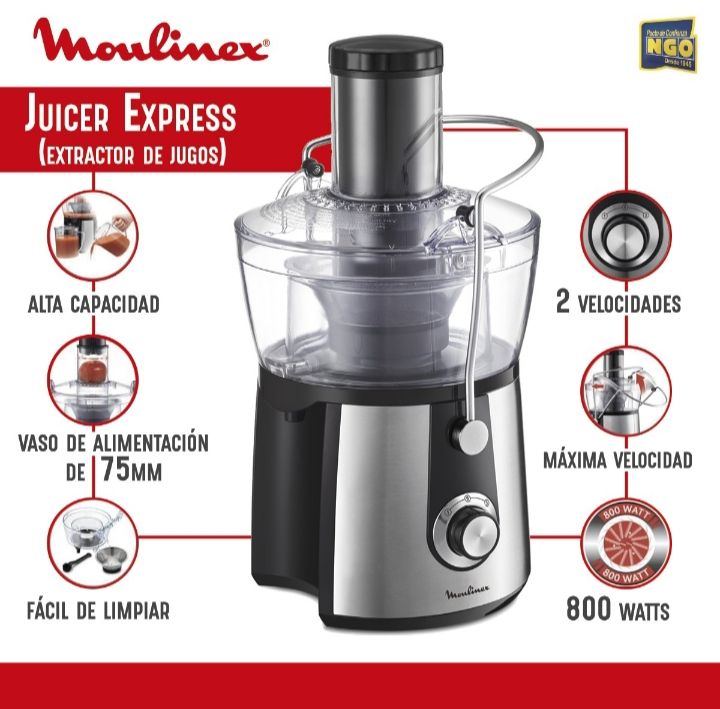 EXTRACTOR DE ZUMOS MOULINEX ZU255B10 Infiny Juice – Supelso