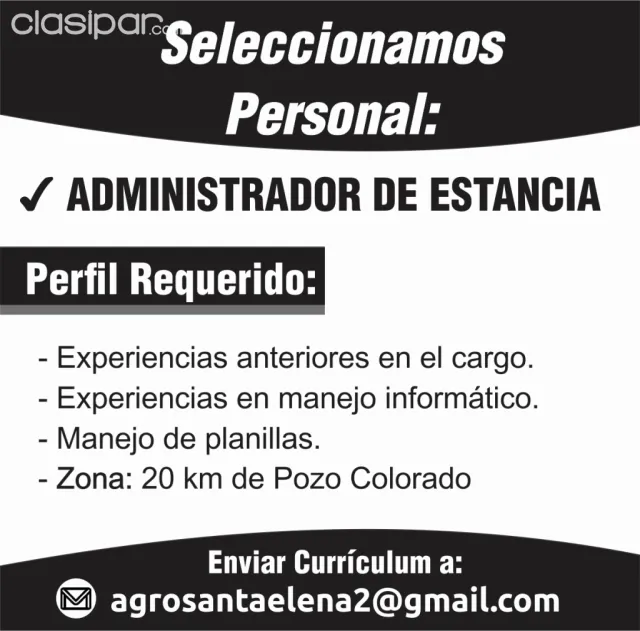 SELECCIONAMOS ADMINISTRADOR DE ESTANCIA 1757263 Clasipar en