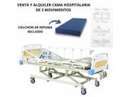 VENTA Y ALQUILER DE CAMA HOSPITALARIA DE 3 MOVIMIENTOS MANUAL, INCLUYE COLCHÓN DE BASE