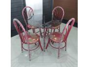 JUEGO DE COMEDOR 4 SILLAS CON MESA DE VIDRIO REDONDA