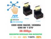 ADAPTADOR CODO HDMI 90° Y 270°