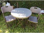 Juego jardín mesa marrón + 2 sillas plegable