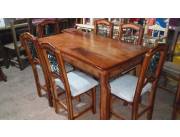 JUEGO COMEDOR RUSTICO 6 SILLAS TAPIZADAS (3317)