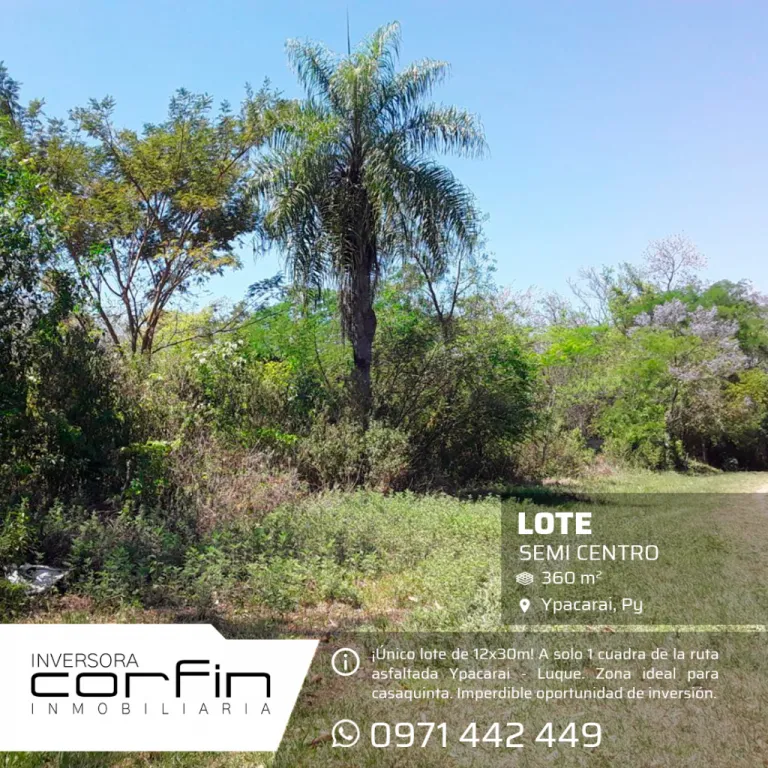 Ypacarai-Patiño, Único Lote de 12*30 mts.: 360 M2 de área a 1cuadra de ruta, semi centro!! — foto 2