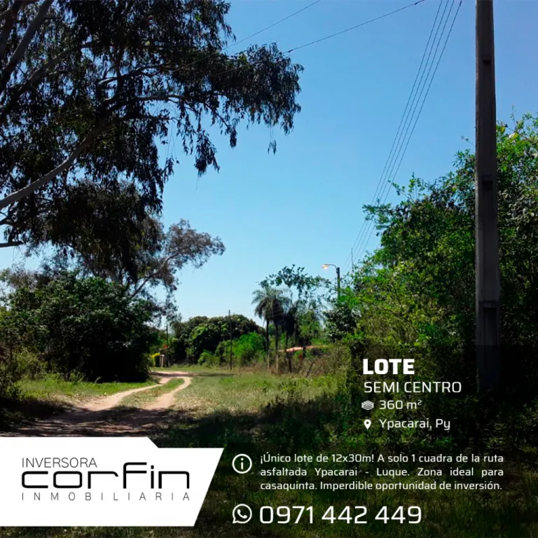 Ypacarai-Patiño, Único Lote de 12*30 mts.: 360 M2 de área a 1cuadra de ruta, semi centro!! — foto 3