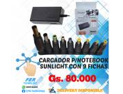 CARGADOR UNIVERSAL P/NOTEBOOK SUNLIGHT 120WATT CON 9 CONECTORES