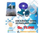 USB A RS232 Y SERIAL 25 PINES DB25 O DB9