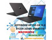 OFERTA !! NOTEBOOK HP 255 G8 15.6 RYZEN 3 3250U DE 2.6GHZ 8GB RAM 1TB HDD