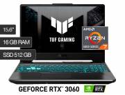 Notebook Asus Tuf R7-6800H/ 16GB/ 512SSD/ RTX 3060 6GB/ 17.3/FHD IPS/