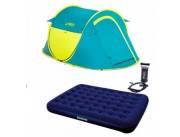 Carpa p/ 2 personas autoarmable + Colchon inflable Azul p/ 2 pers. +1 inflador Bestway