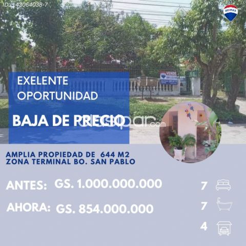 Casas - EXELENTE OPORTUNIDAD BAJA DE PRECIO AMPLIA PROPIEDAD A 4 CUADRAS DE LA TERMINAL DE Asun.