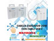 CABEZA CARGADOR 20W + CABLE USB C