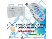 CABEZA CARGADOR 20W + CABLE USB LIGHTNING P/ IPHONE