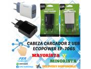 CABEZA CARGADOR EP-7065 2.1A 2 USB