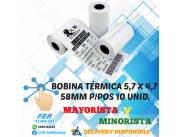 BOBINA TERMICA 5,7 X 4,7 58MM P/POS 10 UNIDADES