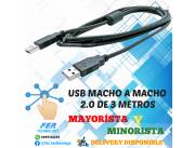 CABLE USB 2.0 MACHO A USB MACHO 3 MTS