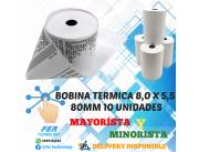BOBINA TÉRMICA 8,0 X 5,5 80MM 10 UNIDADES
