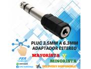 ADAPTADOR JACK 3.5MM HEMBRA A PLUG 6.3MM MACHO ESTEREO