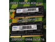 Ram DDR3 8Gb (2 de 4Gb) Notebook o Nuc
