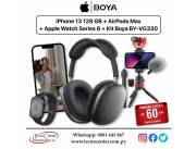 iPhone 13 128 GB + Apple Watch Series 8 + AirPods Max + Kit Boya BY-VG330
