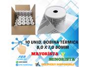 BOBINA TÉRMICA 8,0 X 7,0 80MM 10 UNIDADES