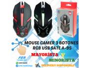 MOUSE GAMER 3 BOTONES RGB USB SATE A-95